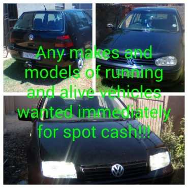 Running, non running and accident damaged cars and bakkies wanted today for cash.