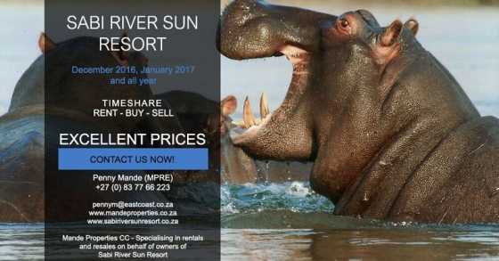 SABI RIVER SUN  DECEMBER 2016 amp ALL YEAR TIMESHARE CHALETS TO RENT.