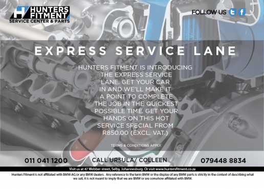Service Special Now Available at Hunters Fitment Service Centre and Parts