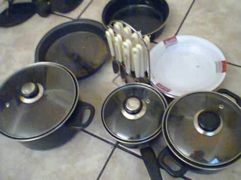 Set of still New Cooking wares utensils for sale.including a set of new spoons and fork and  plates,