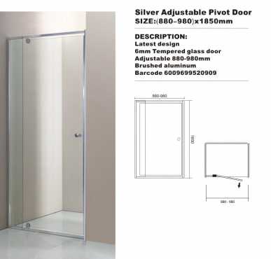 Shower PIVOT DOOR ADJUST 900X1850MM SILVCLR