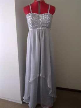 Silver Evening Dress with Rhinestones