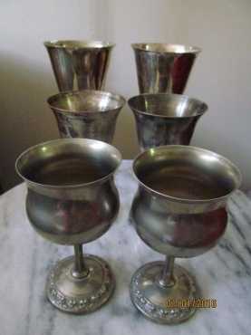 SILVER PLATED GOBLETS- 6 ITEMS-Champagne amp Wines