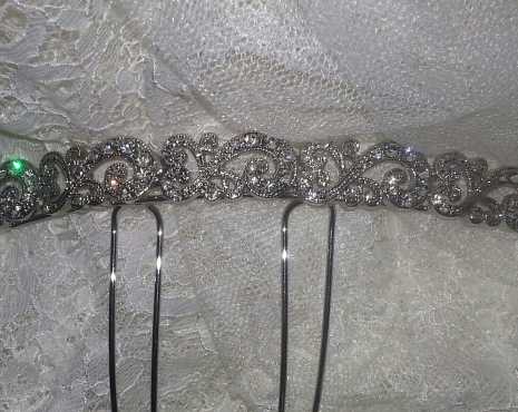 silver Tiarra with lace Veil and lace Cape for sale