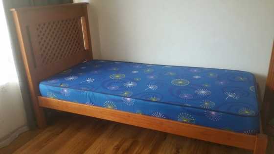 Single pine bed with mattress