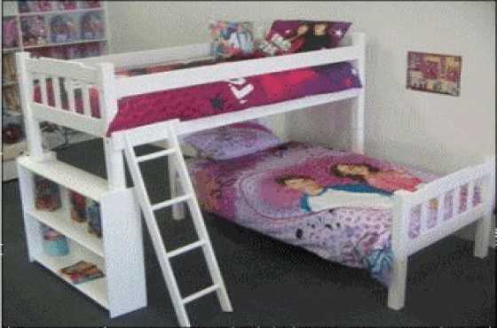 Slatted L shape bunk bed in white