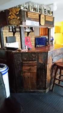 Sleeper Wood Bar with bar stools