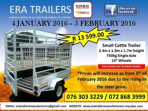 Small Cattle Trailer 2.4m Newly built SABS Approved R13599.00