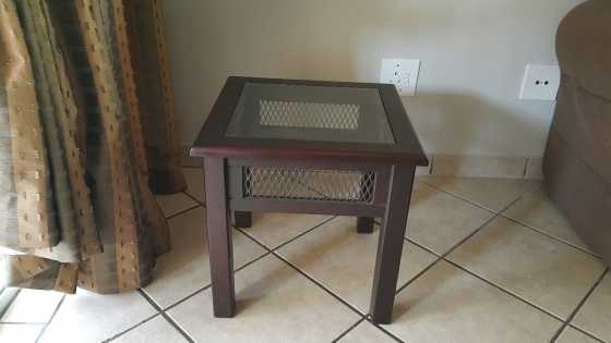 Small Wooden Coffee Table with Glass Top