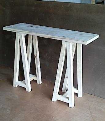 Sofa table Chunky Cottage series 1200 with trestle legs - Raw