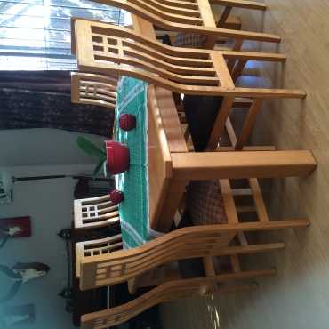 Solid 8 seater yellow wood dining table and chairs set