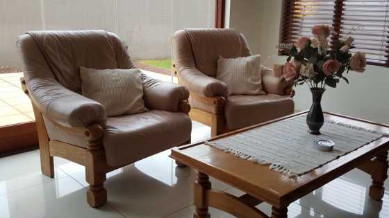 Solid Oak Leather Lounge Suite