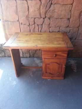 Solid Pine Desk with Drawer and Cabinet