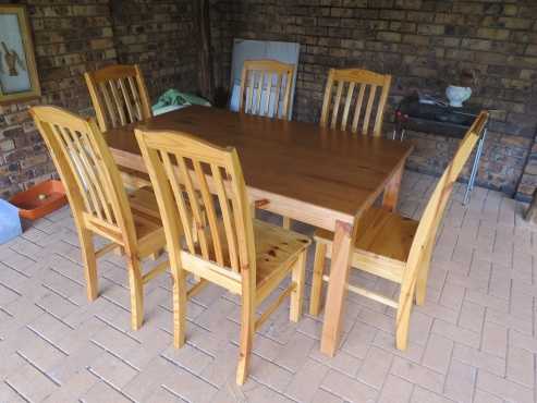 Solid wooden varnished table  6 chairs