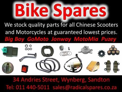 Spare Parts for Chinese Scooters, Motorcycles, Quads Motorbikes and ATVs.