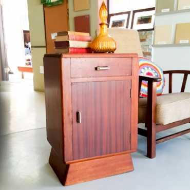 Spunky Art Deco bedside cabinet, sturdy condition, original handles, Burmese teak R890