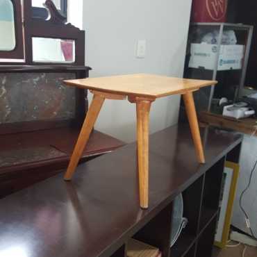 Spunky Scandinavian side table, solid blonde wood, Danish style legs, sturdy good condition