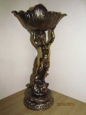 STATUE OF A BOY HOLDING A VASE- Gold Bronze Height 38 cm