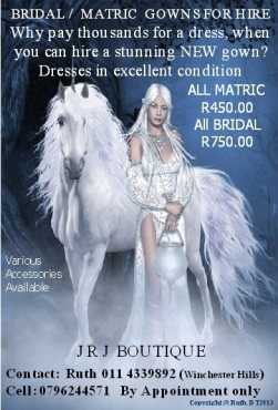 STUNNING BRIDAL AND MATRIC GOWNS FOR HIRE - JRJ BOUTIQUE, GAUTENG