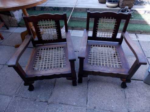 Stunning Pair Of Imbuia amp Riempie Fireside Chairs