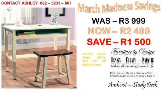 Stylish desk features an off-white finish to complement any dcor.