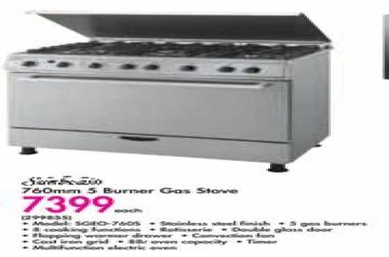 Sunbeam 5 plate gaselectric free standing stove 760mm oven