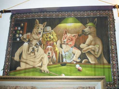 Tapestry of Dogs playing Snooker