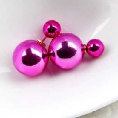 Trendy double ball pearl earrings