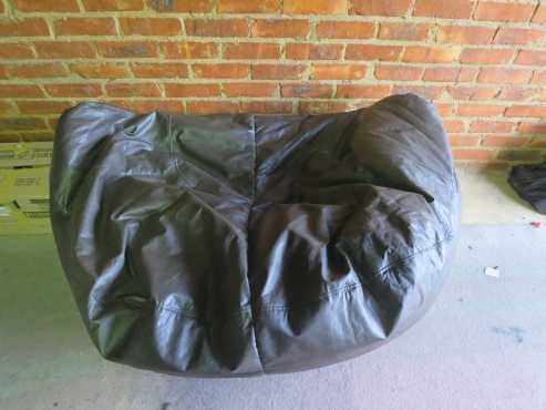 Two big bean bags brown leather