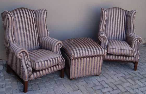 Two Wingback chirs with Ottoman