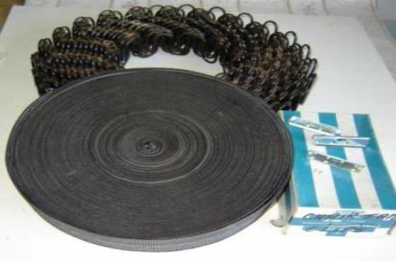 Upholstery materials consisting of Spring strip, elasticized tape, tape clips amp upholstery cloth.