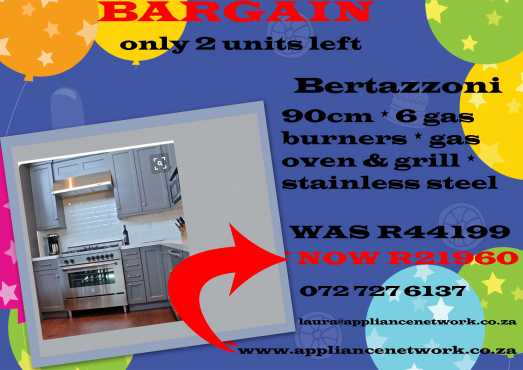 URGENT SALE - Bertazzoni 90cm full gas - only 1 x unit left