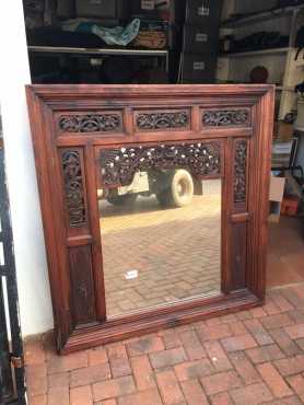 Very large (1.2m x 1.2m) and heavy, wooden antique Kiaat mirror