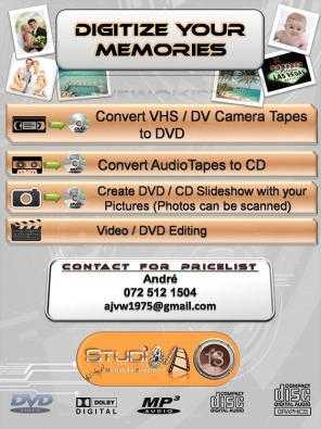 VHS, DV Tape, Audio Tape conversion to DVD CD