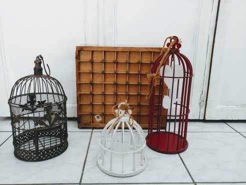 Vintage decor, wooden bird cages, metal bird cage and letterbox for sale