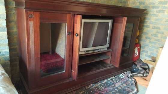 Weatherly039s wall unit tv stand mahogany wood