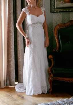 Wedding dress. Lace beaded empire. Hand stitched.