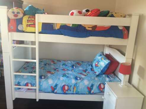 White 34 bunk bed and mattresses