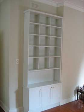 White Duco Wall Units with Bottom Drawers in Excellent Condition