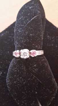 White gold. Diamonds and pink sapphires