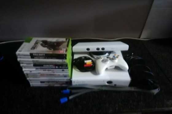 White Xbox 360 with kinect 19 games  HDMI cable Optical cable  AV cable  1 remote 320GB Hard-d