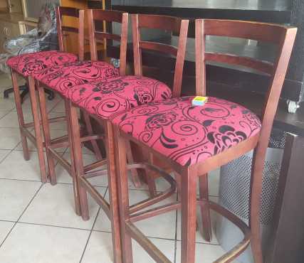 Wooden Bar Stools with Red amp Black Fabric Design Cushioned Seats