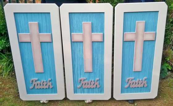 Wooden Cross amp Faith frame.  Hight 1180mm X Width 560mm. R500 Each