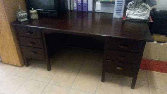 Wooden desk with six drawers