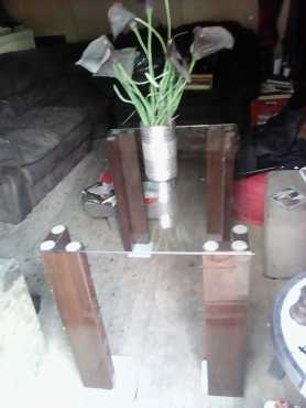 Wooden table with glass top. 1.2m