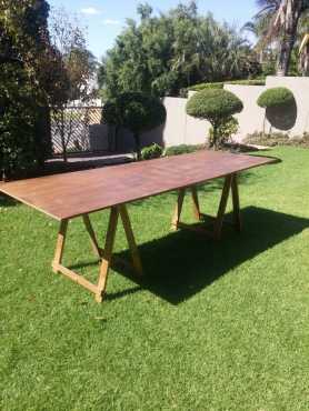 Wooden Trestle Tables.