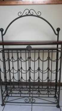 Wrought iron and wood wine rack