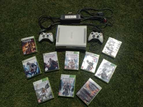 XBOX 360 Console  2 Controllers  10 games  recharge kit for sale - Cash Only