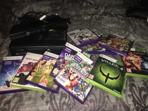 Xbox 360 with kinect and 10 games for sale