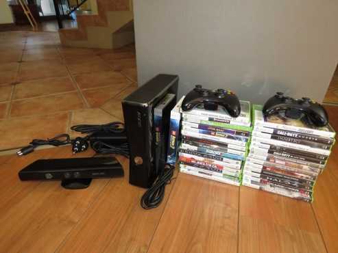 XBOX 360 with Kinect, controllers and 30 games for sale